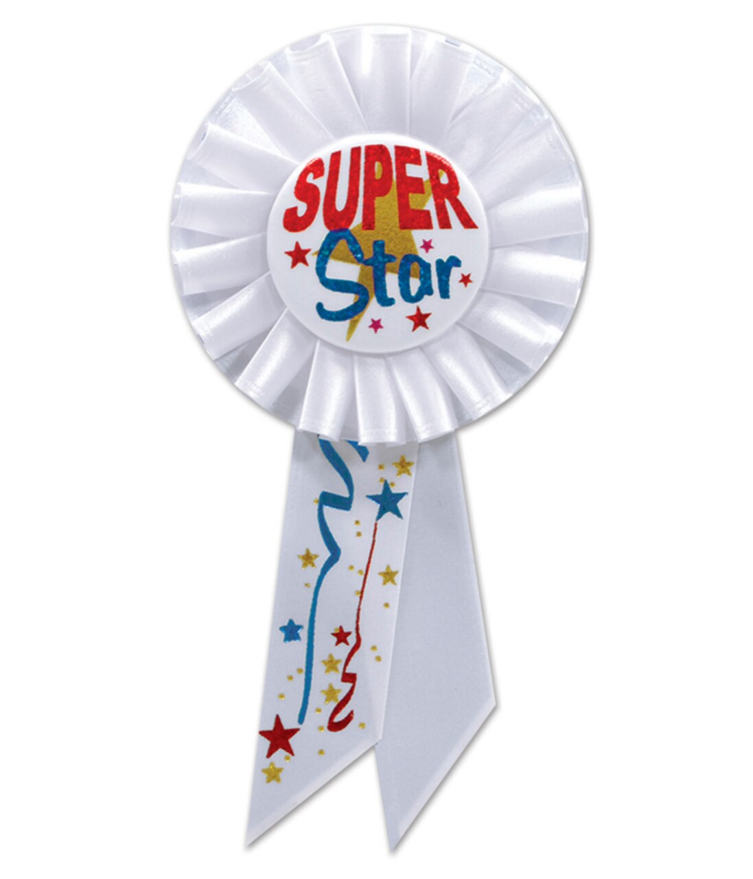 Beistle Pack of 6 White "Super Star" School and Sports Award Rosette Ribbons 6.5"